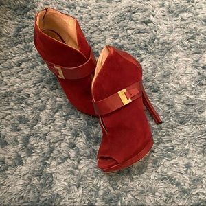 Michael Kors Guiliana Suede Peep Toe Buckle Ankle Bootie/Boots